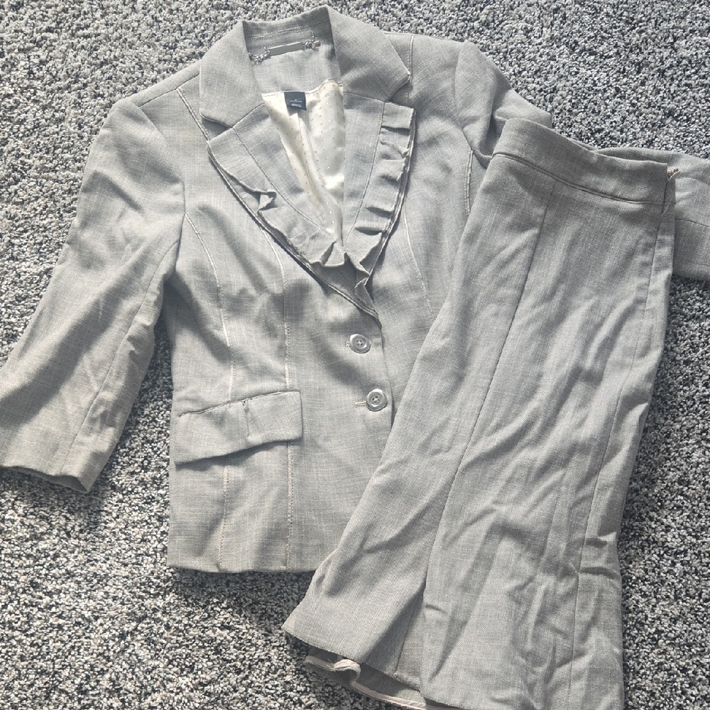 Gray Blazer and Skirt Set